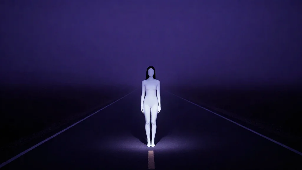 자정의 자유로, 도로 한가운데 서 있던 눈 없는 여자