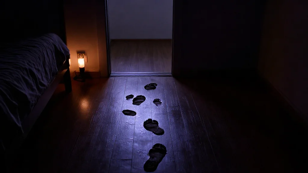 퇴근하면 현관에 젖은 발자국이 있었다, 하루에 몇 걸음씩 침대 쪽으로