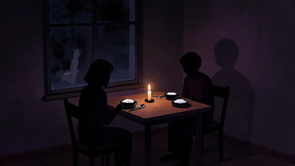 할로윈 밤 '말 없는 만찬', 유리창 속 식탁에는 세 사람이 앉아 있었다